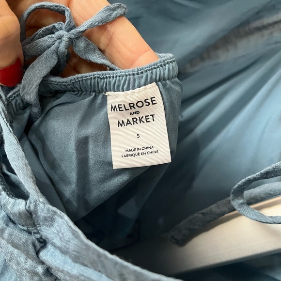 💙 Melrose and Market Blue Smocked Peplum Blouse – Size Small 💙 NWT | 2-Tie Bac - Picture 7 of 12